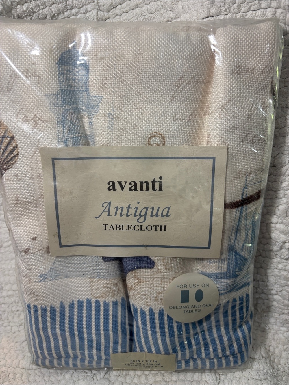 Avanti Coastal Blue and Cream Antigua Tablecloth Circa 2013